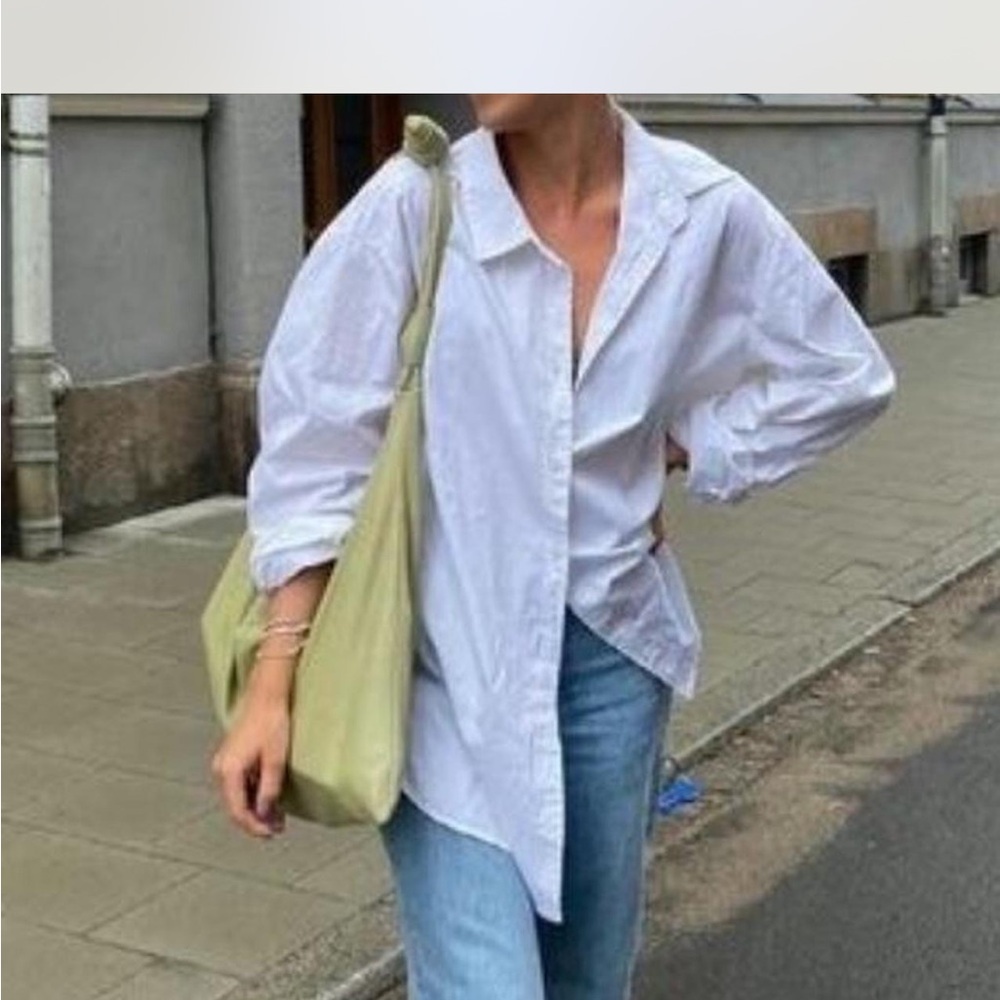 White Oversized Shirt with Light Green Bag